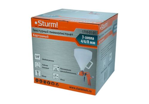 Краскопульт пневматический картушный для штукатурки, бак 5 л, сопла 4, 6, 8 мм  Sturm-Tehinstrument