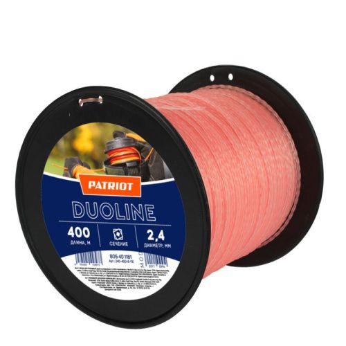 Леска Duoline D 2,4 мм L 400 м (скрученный квадрат, двухцветная), Patriot-Tehinstrument