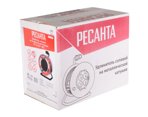 Удлинитель силовой на металлической катушке Ресанта СУ-3х2,5КГ-50/3 (с выкл., 4 розетки, IP44)-Tehinstrument