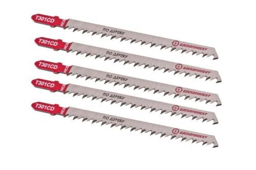 Пилки для лобзика по дереву T301CD, 5 шт, 115х90мм, шаг зуба 3мм, чистый прямой рез, HCS, БОЕКОМПЛЕКТ-Tehinstrument