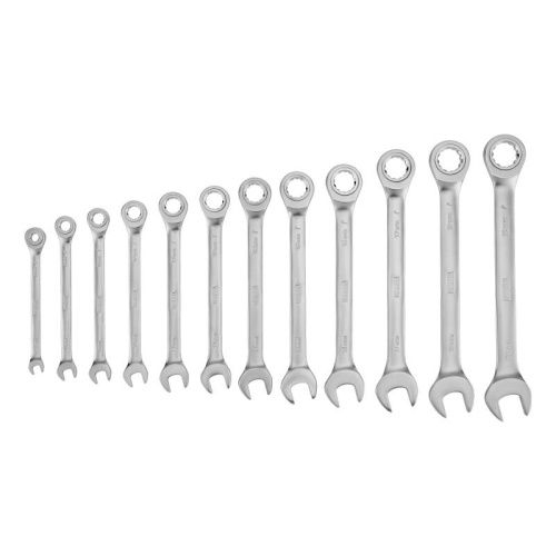 Набор ключей комбинированных трещоточных 6-19 мм, 12 шт., CrV, матовый хром Denzel-Tehinstrument