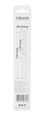 Сверло по металлу  Sturm 12,0х205 мм, сталь HSS, удлинен., 118° ,блистер 1 шт-Tehinstrument