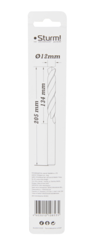 Сверло по металлу  Sturm 12,0х205 мм, сталь HSS, удлинен., 118° ,блистер 1 шт-Tehinstrument