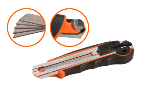 Нож строительный 18мм, 5 дополнительных лезвий,  Sturm-Tehinstrument