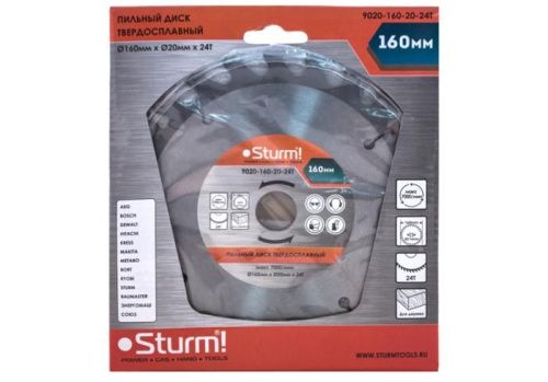Пильный диск, размер 160х20x24 зубьев С ПЕРЕХОД. КОЛЬЦОМ НА 16мм  Sturm-Tehinstrument
