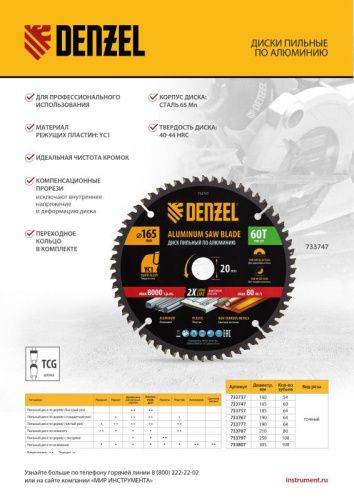 Пильный диск по алюминию ф255 х 30 мм, 100 зубьев Denzel-Tehinstrument