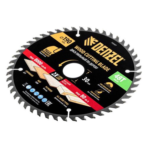 Пильный диск по дереву ф190 х 30 мм, 48 зубьев, тонкий Denzel-Tehinstrument