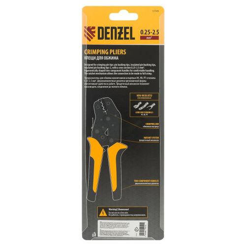Клещи для обжима неизолированных наконечников НК и НВ, разъемов РП, 0,25 - 2,5 мм2 Denzel-Tehinstrument