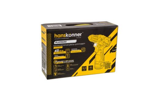 HCD1645BLC Дрель аккумуляторная б/щ Hanskonner, 14,4В, 45Нм, 2х2.0Ач, патрон 10мм, сумка-кейс-Tehinstrument