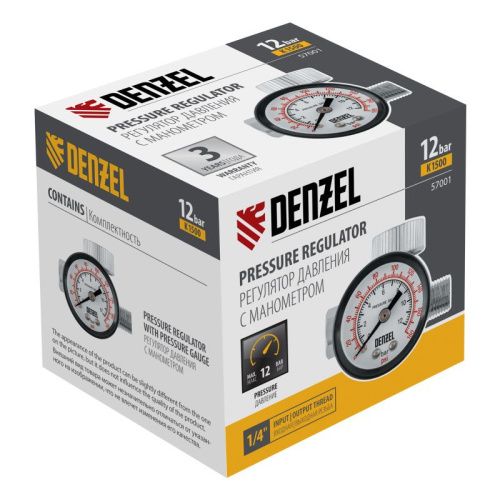 Регулятор давления с манометром для краскораспылителя K1500, 12 бар, 1/4" Denzel-Tehinstrument