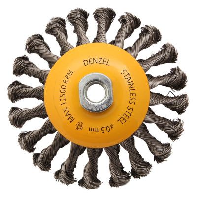 Щетка для УШМ, 125 мм, "Тарелка", крученая нержавеющая проволока 0.5 мм, М14 Denzel-Tehinstrument