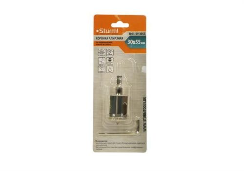 Коронка алмазн. По керам. Плитке и стеклу 30 х 55 мм, с центрир. Сверл.  Sturm-Tehinstrument