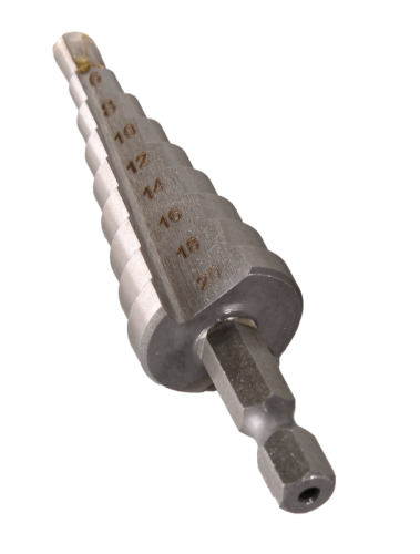 Сверло ступенчатое по металлу 4-6-8-10-12-14-16-18-20мм, P6M5, шестигранный хвостовик Вихрь-Tehinstrument