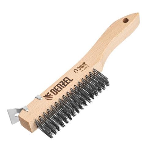 Щетка зачистная 4-х рядная, проволока из нержавеющей стали с деревянной ручкой скребок, EFP// Denzel-Tehinstrument