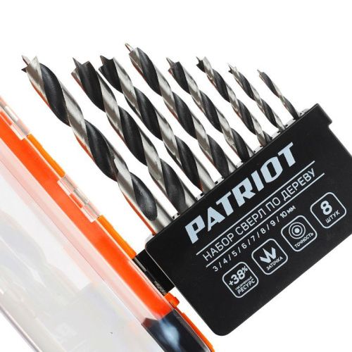 Набор сверл по дереву спиральные W-образная заточка 3, 4, 5, 6, 7, 8, 9, 10 мм, Patriot-Tehinstrument