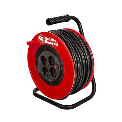 Удлинитель силовой QUATTRO ELEMENTI УХз16-004 - 40 м, провод ПВС 3х1,5 мм2, 4 роз. 16А 220В, катушка пластик-Tehinstrument