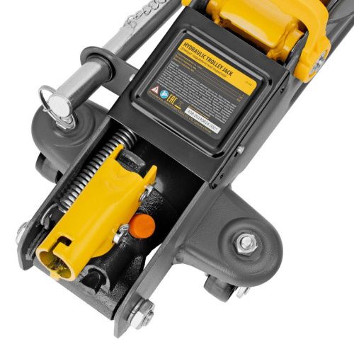 Домкрат гидравлический подкатной с фиксатором, 2 т, 130-330 мм, в кейсе Denzel-Tehinstrument