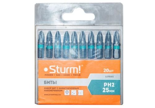 Биты PH2х25мм,сталь S2, С МАГНИТН. НАКОНЕЧНИКОМ,20 шт. В пластик.кейсе  Sturm-Tehinstrument
