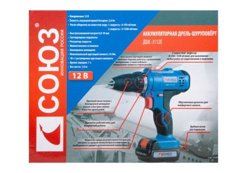 Аккумуляторный шуруповерт СОЮЗ ДШС-3112Е-Tehinstrument