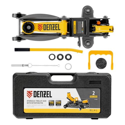 Домкрат гидравлический подкатной с фиксатором, 2 т, 130-330 мм, в кейсе Denzel-Tehinstrument