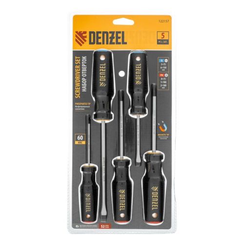 Набор отверток, 5 шт., PH+SL, S2, 3к рукоятка Denzel-Tehinstrument