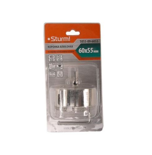 Коронка алмазн. По керам. Плитке и стеклу 60 х 55 мм,  с центрир. Сверл.  Sturm-Tehinstrument