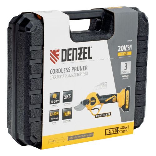 Секатор аккумуляторный, бесщет., CP-30BL, Li-Ion, 20 В, лезвия SK5 // Denzel-Tehinstrument