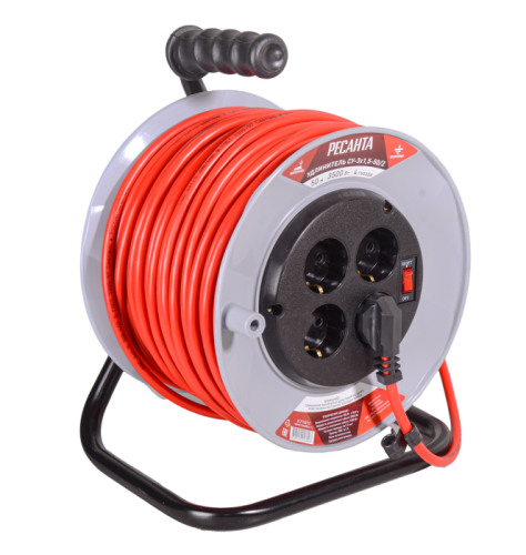 Удлинитель силовой на катушке Ресанта СУ-3х1,5-50/2 (с выкл., 4 розетки)-Tehinstrument