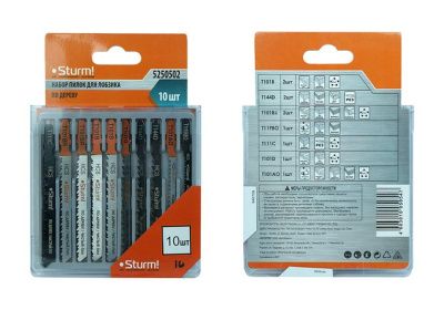 Набор пилок для лобзика по дереву, 10 шт, T101B, T144D, T101BR, T119BO, T111C, T101D, T101A, T144D, HCS,  Sturm-Tehinstrument