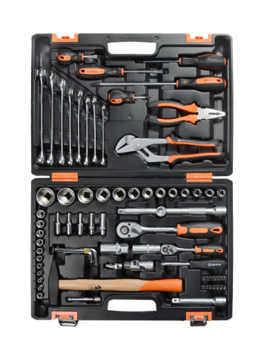 Набор инструментов, 1/2", 1/4", CrV, пластиковый кейс 76 предмета Вихрь-Tehinstrument