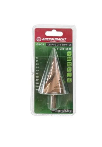Сверло ступенчатое по металлу 6-36мм шаг 3мм Р6М5+COBALT спираль БОЕКОМПЛЕКТ-Tehinstrument