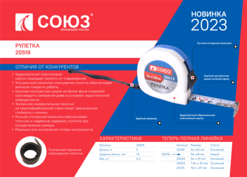 Рулетка 5х19мм, СОЮЗ-Tehinstrument