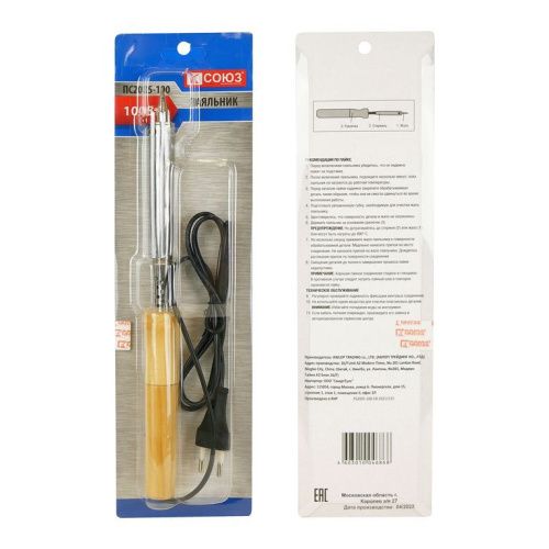 Паяльник электрический 100 Вт, деревянная рукоятка СОЮЗ-Tehinstrument