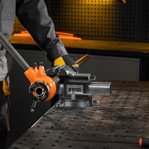 Тиски слесарные BVH-100, 100 мм, поворотные, стальная направляющая, с наковальней //Denzel-Tehinstrument