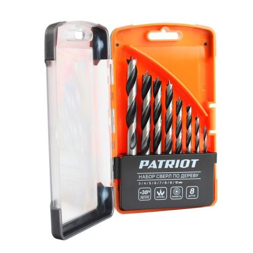 Набор сверл по дереву спиральные W-образная заточка 3, 4, 5, 6, 7, 8, 9, 10 мм, Patriot-Tehinstrument