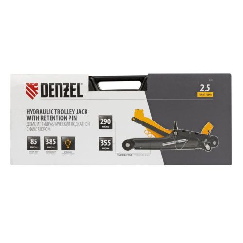 Домкрат гидравлический подкатной с фиксатором, 2,5 т,  85-385 мм, в пласт. кейсе Denzel-Tehinstrument