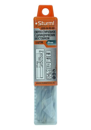 Сверло по металлу  Sturm 9,0х125 мм, сталь HSS, упаковка 5 шт-Tehinstrument