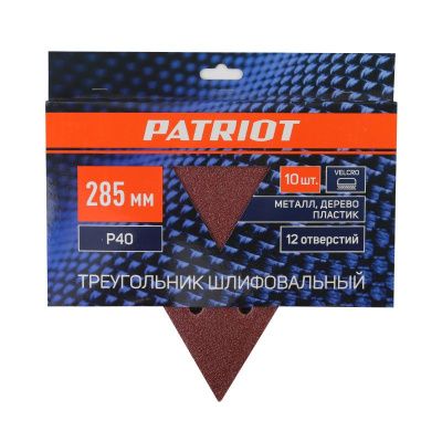 Треугольник шлифовальный на липучке (285мм, Р40, 12 отв), PATRIOT-Tehinstrument
