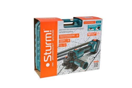 CAG18125BLE  УШМ аккумуляторная б/щ  Sturm, 18В, 1BatterySystem, 125мм, плавн пуск, 1х4Ач,кейс-Tehinstrument