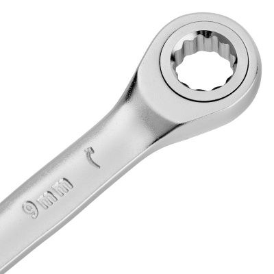 Ключ комбинированный трещоточный, 9 мм, CrV, матовый хром Denzel-Tehinstrument