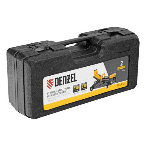 Домкрат гидравлический подкатной с фиксатором, 2 т, 130-330 мм, в кейсе Denzel-Tehinstrument