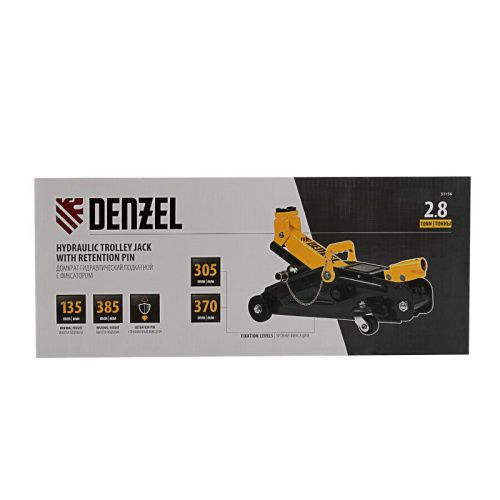 Домкрат гидравлический подкатной с фиксатором, 2,8 т, 135-385 мм, в кейсе Denzel-Tehinstrument