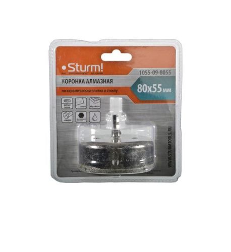 Коронка алмазн. По керам. Плитке и стеклу 80 х 55 мм,  с центрир. Сверл.  Sturm-Tehinstrument
