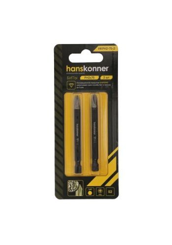 Биты PH2x75мм, сталь S2, Diamond, 2шт,Hanskonner-Tehinstrument