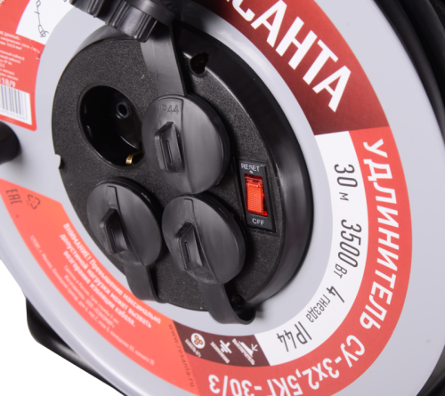 Удлинитель силовой на металлической катушке Ресанта СУ-3х2,5КГ-30/3 (с выкл., 4 розетки, IP44)-Tehinstrument