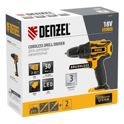 Дрель-шуруповерт аккумуляторная, бесщет. Denzel BLDL-18-0-Tehinstrument