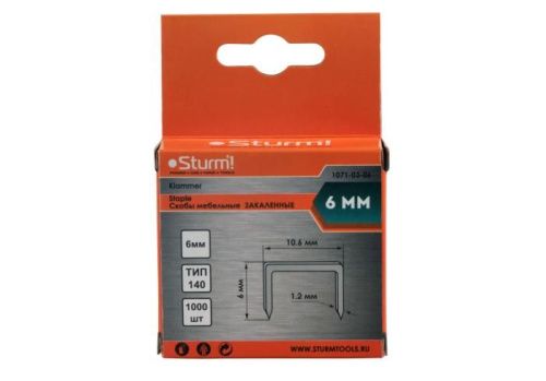 Скобы для степлера 6мм (тип 140), 1000шт,оцинкованные,закаленные,  Sturm-Tehinstrument