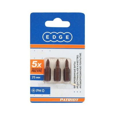 Бита PH0, сталь S2, длина 25 мм, 3 шт., Patriot-Tehinstrument