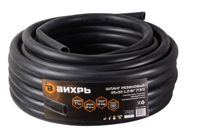 Шланг Вихрь резиновый армированный, 25 х 32 - 1,0 - ВГ., бухта 25м (чёрный) ТЭП-Tehinstrument
