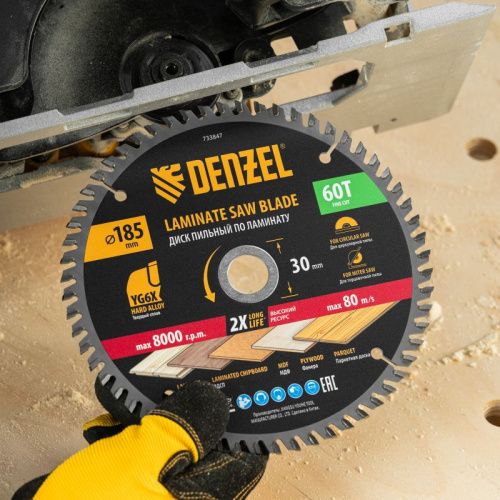 Пильный диск по ламинату ф185 х 30 мм, 60 зубьев Denzel-Tehinstrument